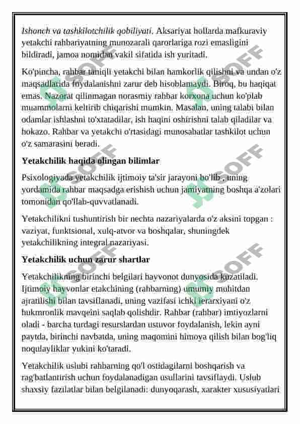 Rahbarlik va yetakchilik referat 4