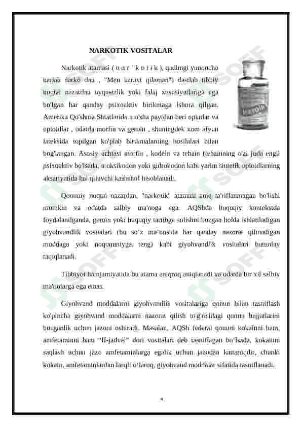 Tabiiy va sintetik narkotik vositalar.Foydasi va zarari 4