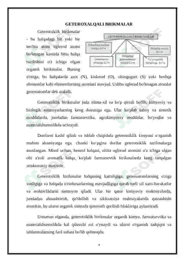 Geteroxalqali birikmalar asosida ishlab chiqariladigon zamonaviy dori vositalari. Dorivor preparatlar tarkibidagi yetti a’zoli aromatik birikmalar 4
