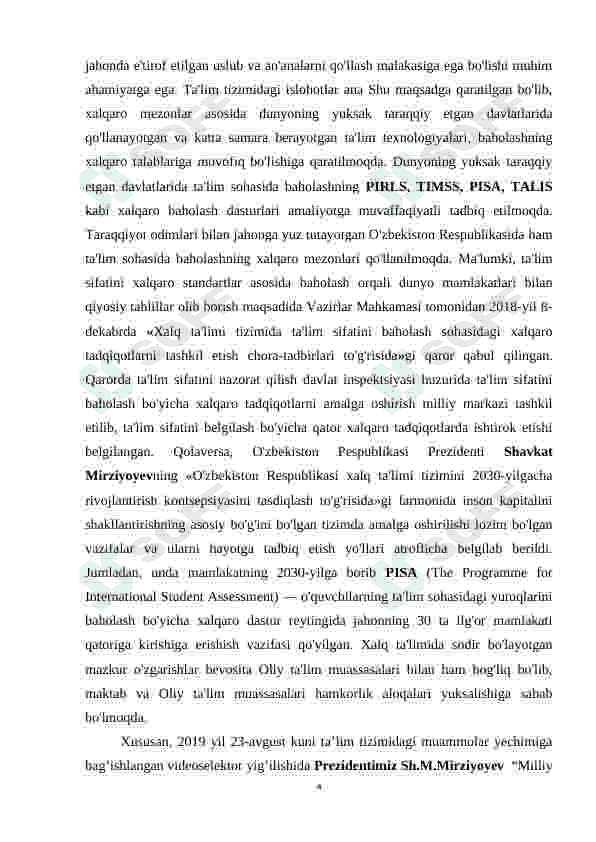 BOSHLANG’ICH SINF O’QUVCHILARINING BILIMINI BAHOLASHDA XALQARO BAHOLASH TATQIQOTLARINING AHAMIYATI 4