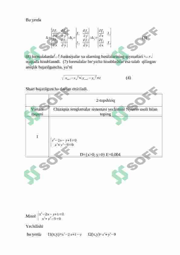 CHIZIQSIZ TENGLAMALAR  SISTEMASINI TAQRIBIY YECHISHNI   ε=0.001 ANIQLIKDA 4