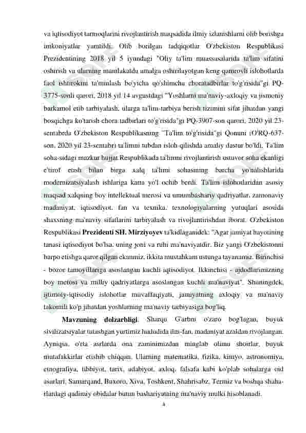 “BOSHLANG’ICH SINF O’QUVCHISINING KASBIY KOMPETENTLIGINI RIVOJLANTIRISHDA SHARQ MUTAFFAKKIRLARI ASARLARIDAN FOYDALANISH”. 4