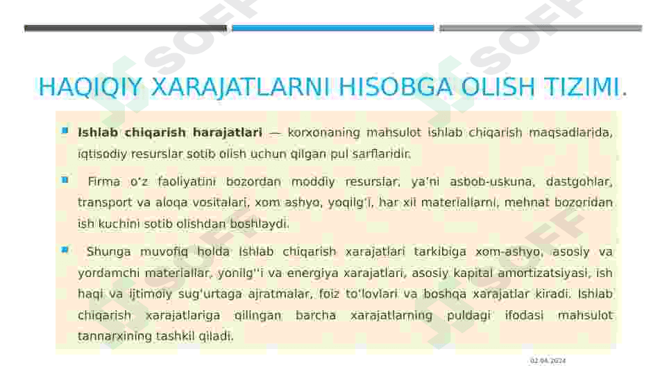 Haqiqiy xarajatlarni hisobga olish tizimi 4