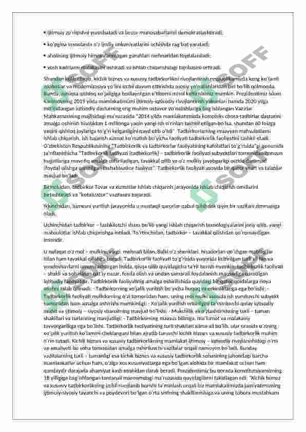 kichik biznes va xususiy tadbirkorlikning aholini ish bilan ta'minlash va yangi ish o'rinlarni yaratishdagi roli 4
