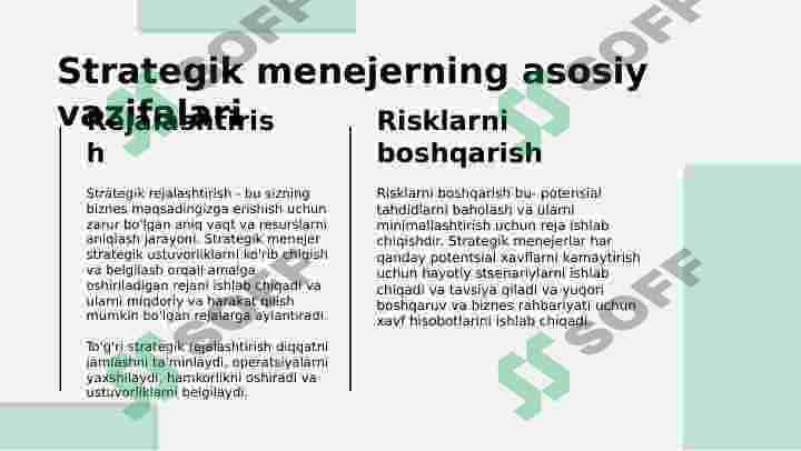 Strategiyani yaratishda va qayta ishlashda strategik menejerning vazifalari 4