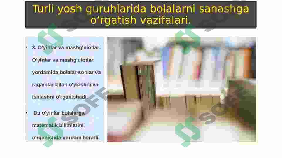 Turli yosh guruhlarida bolalarni sanashga oʻrgatish vazifalari. 4
