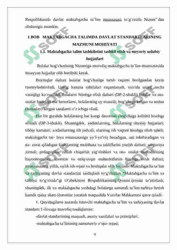 O‘zbekiston Respublikasi Maktabgacha ta’lim va tarbiyaning Davlat standarti mazmun-mohiyati 4