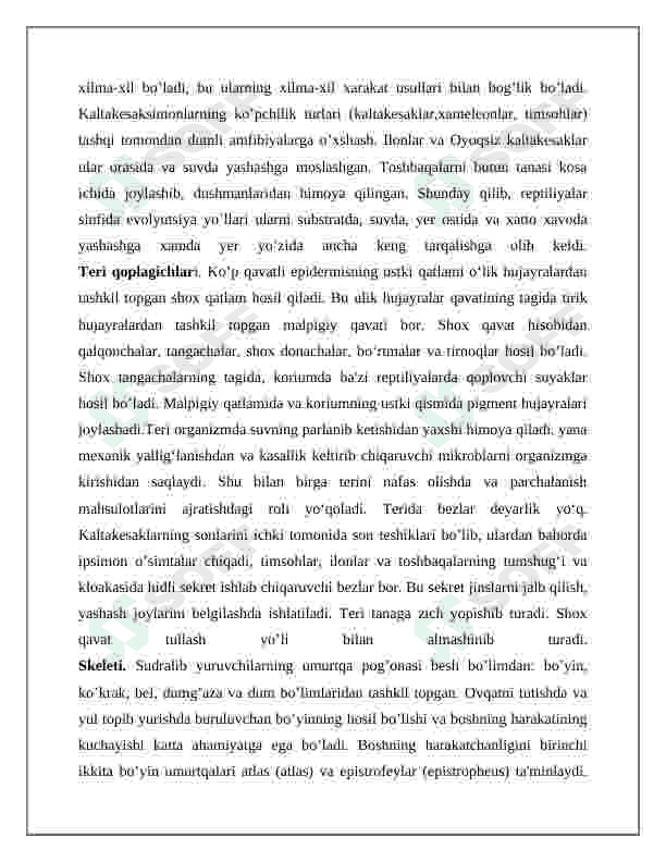 Reptiliyalarning tashqi tuzilishi va anatomiyasi 4