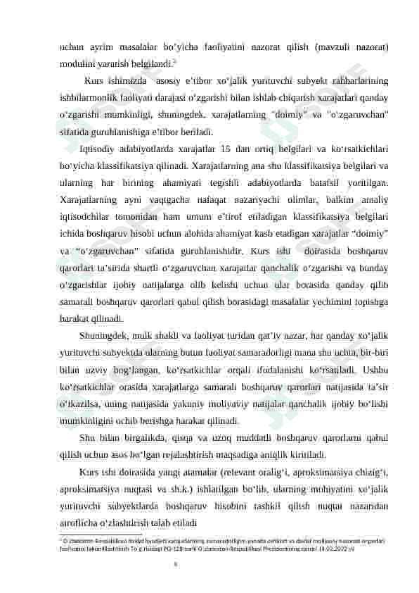 Xarajatlar haqida tushuncha va ularning turli xil belgilarga qarab turkumlanishi 4