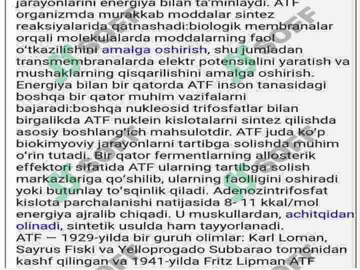 Makroergik birikmlar va ularning va ularning moddalar almashinuvidahi o'rni 4
