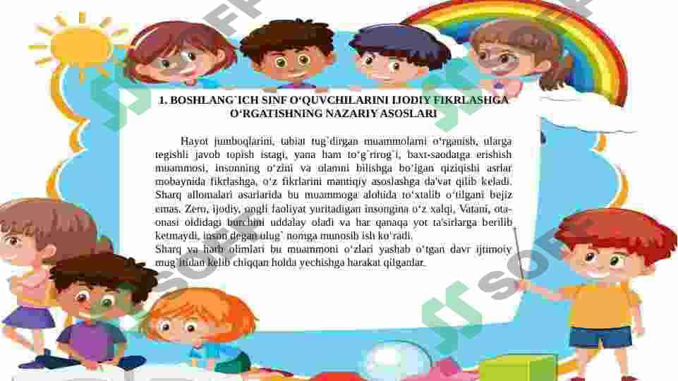 BOSHLANG`ICH SINF O‘QUVCHILARINI IJODIY FIKRLASHGA O‘RGATISH 4