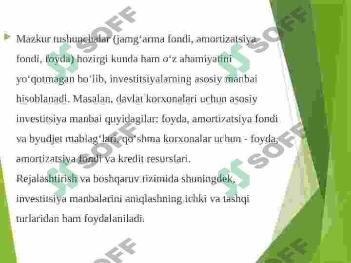 Korxonalarda investitsiyalashning asosiy manbalari va yo'nalishlari 4