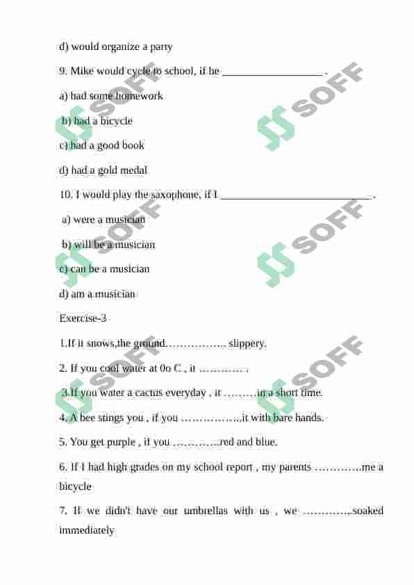 IF CLAUSE TYPE 1 , 2 , 3  and mixed  EXERCISES CONDITIONALS 4