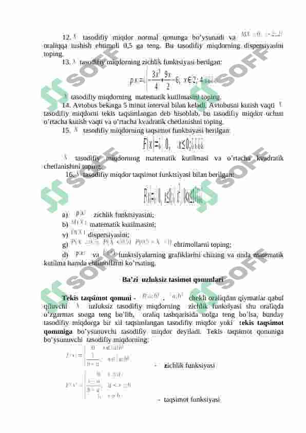 Uzluksiz tasodifiy miqdorlarning sonli xarakteriatikalari 4