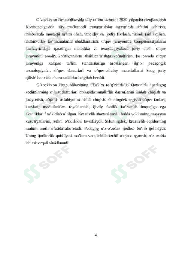 KREATIV PEDAGOGIKA FANINI O’QITISH METODLARINING O’ZIGA XOS XUSUSIYATLARI 4
