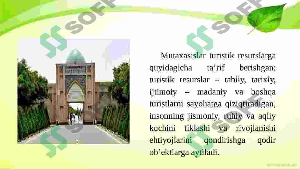 Mintaqalarning turistik resurlarini tasniflash usullari 4