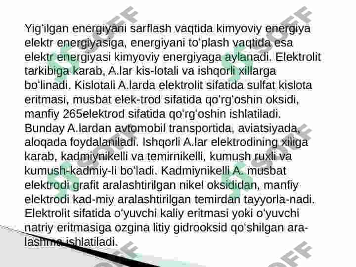 Akkumulyatorlar va yoqilg'i elementlari 4