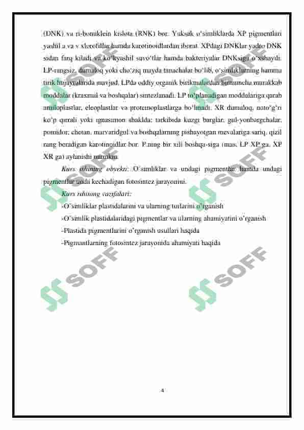 Plastida pigmentlari va ularning fotosintezdagi ro’li 4