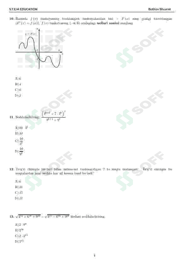Matematika DTM testi ( Testlar DTM standartida. To'gri kaliti ham bor) 4