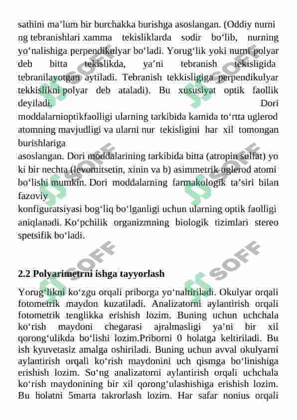 Polyarimetrik usulda dori vositasining qutblangan nurni burish burchagini aniqlash 4