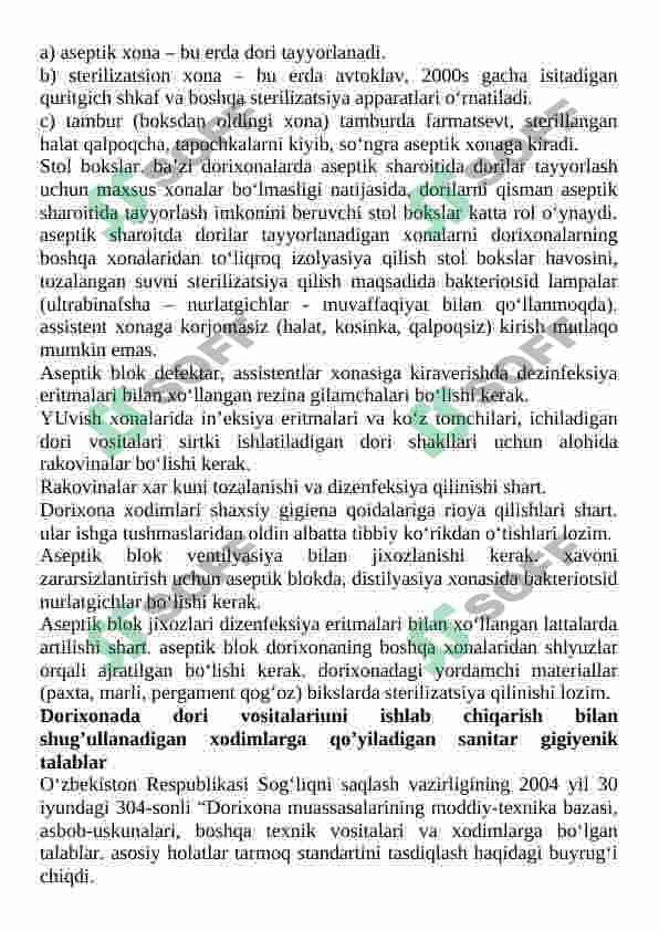 DORIXONA SHAROITIDA DORI VOSITALARINI TAYYORLASH VA DORI VOSITALARINI SIFATINI NAZORAT QILISH 4