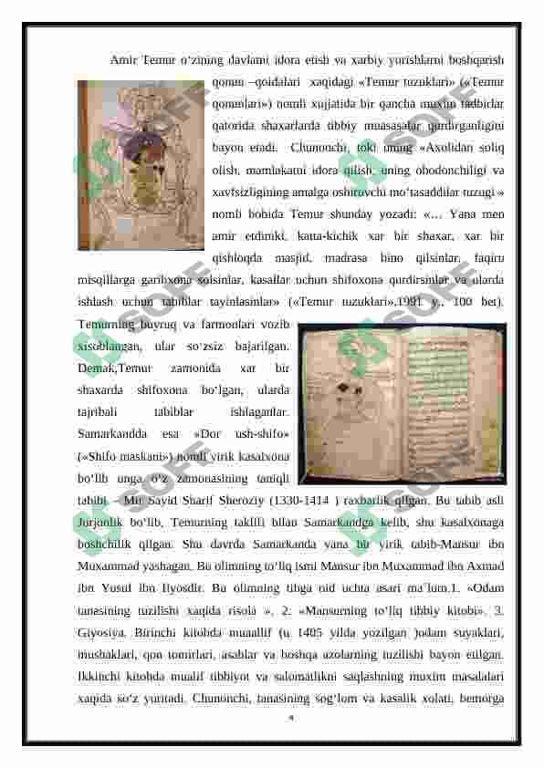 Amir Temur va temuriylar davridagi taniqli tabiblar va ularning faoliyati 4