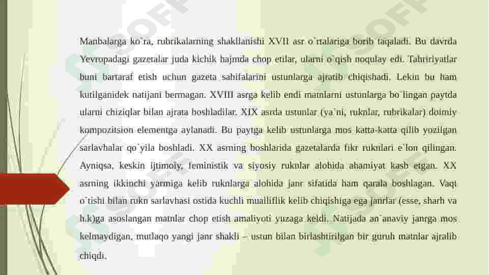 Matbuotda rubrikalar: tarixi, turlari, ahamiyati(misollar bilan). 4