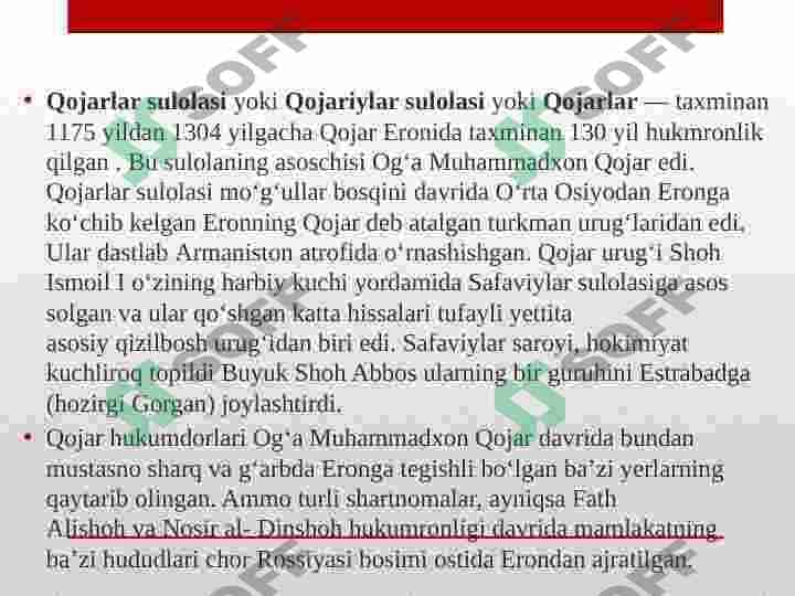 Qojarlar sulolasi hukmronligining o`rnatilishi 4