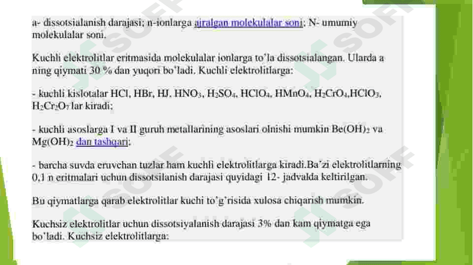 Elektrolitik dissotsiyalanish nazariyasining asosiy tamoyillari. 4