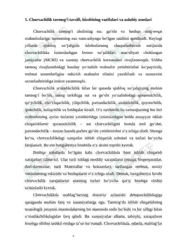 O'stirilayotgan va boquvdagi chorva mollarini hisobga olishning iqtisodiy mazmuni va vazifalari 4
