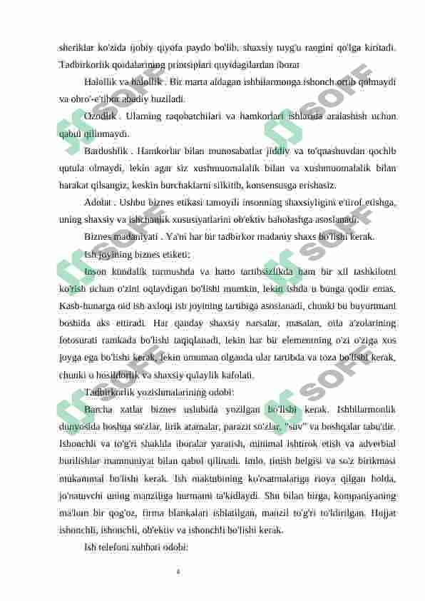 Biznes etikasining o'ziga xos xususiyatlari. 4