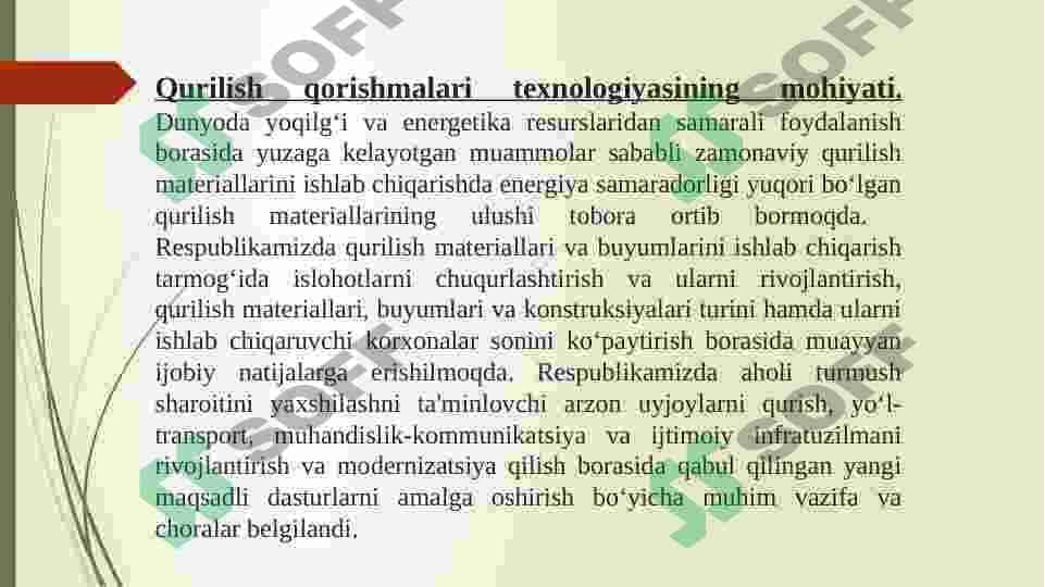 QURILISH QORISHMALARI  TEHNALOGIYASI FANIDAN PRIZINTATSIYA 4