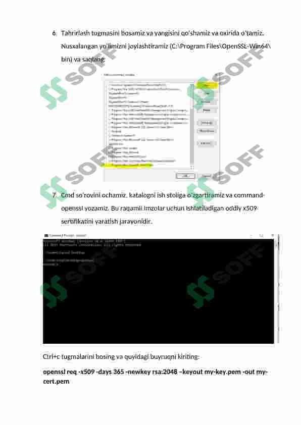 OpenSSL kutubxonasi yordamida X.509 sertifikatini hosil qilish. Windows OT da VPN tarmog‘ini sozlash. SSH protokolining tahlili 4