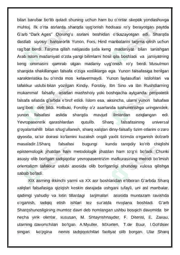 Oʻrta asr sharq falsafasiva uygʻonish davri xususiyatlari 4