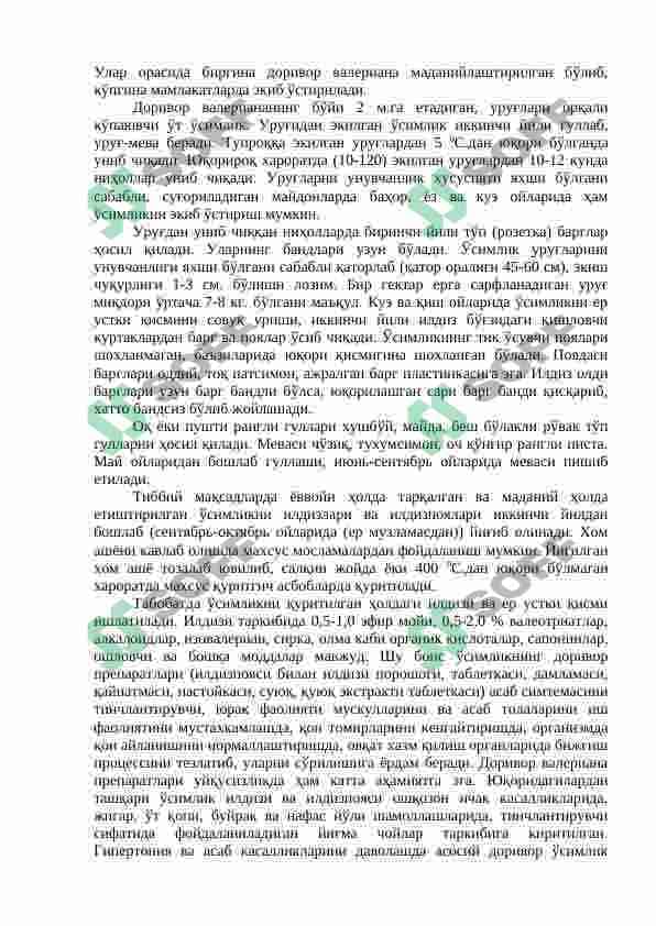 Valeriandoshlar oilasi va ularni dorivorlik hususiyatlari 4