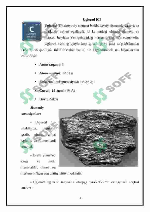 Uglerod birikmalari va xossalari - CARBON [C] 4