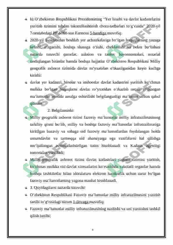 O‘ZBEKISTON RESPUBLIKASI FAZOVIY MA'LUMOTLAR MILLIY INFRATUZILMASINI YURITISH TARTIBI (BINO VA INSHOATLAR KADASTRI AXBOROTLARINI SHAKLLANTIRISH TARTIBI) 4