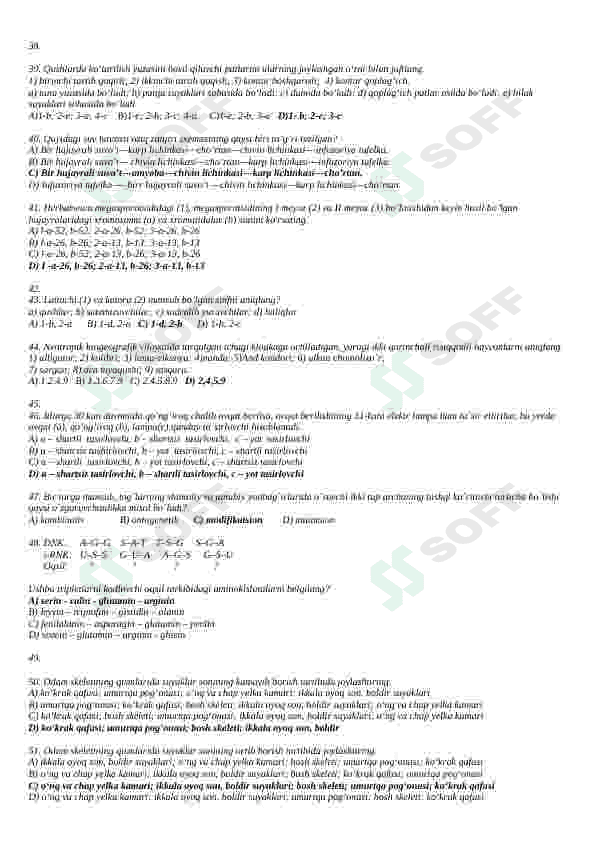BIOLOGIY FANIDAN TESTLAR TO'PLAMI (JAVOBLI) 4