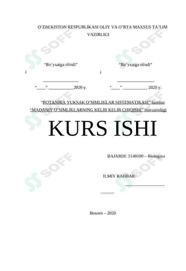 Madaniy oʻsimliklarning kelib chiqish tarixi botanika kurs ishi 4