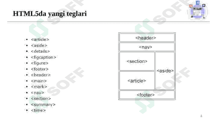HTML5 da yangi teglar. HTML5 da audio, video va grafika bilan ishlash teglari. 4