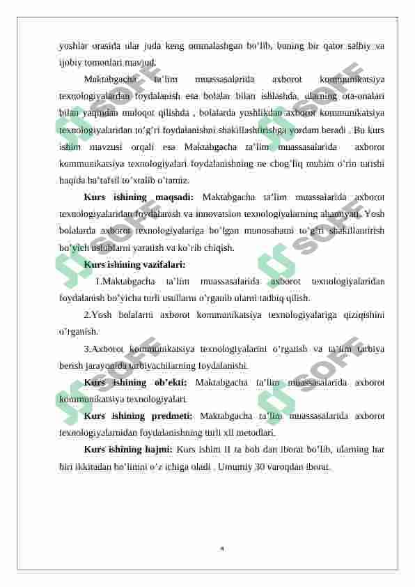 Maktabgacha yoshdagi bolalarga ta’lim-tarbiya berishda axborot texnologiyalarining o’rni 4