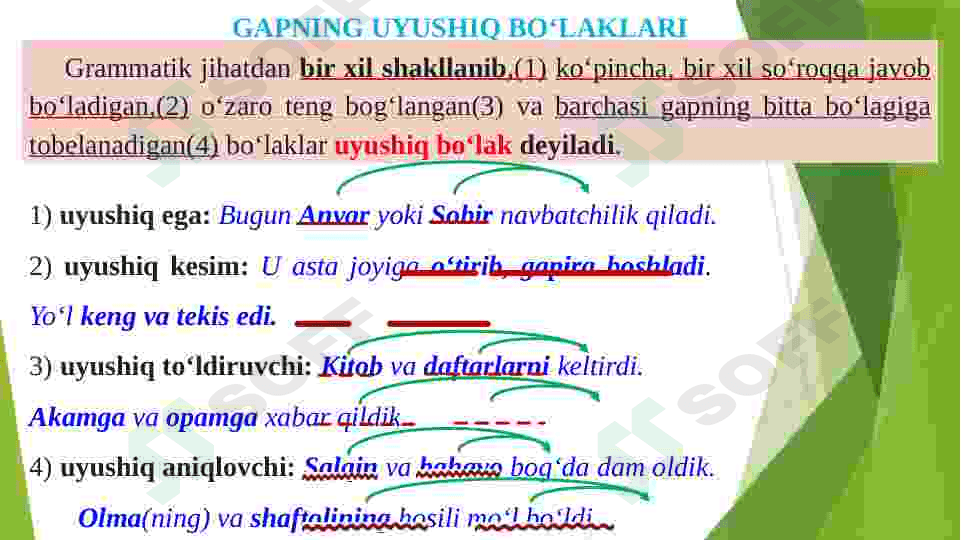 Gapning uyushiq,Ajratilgan bo’lakli bo’laklar. 4
