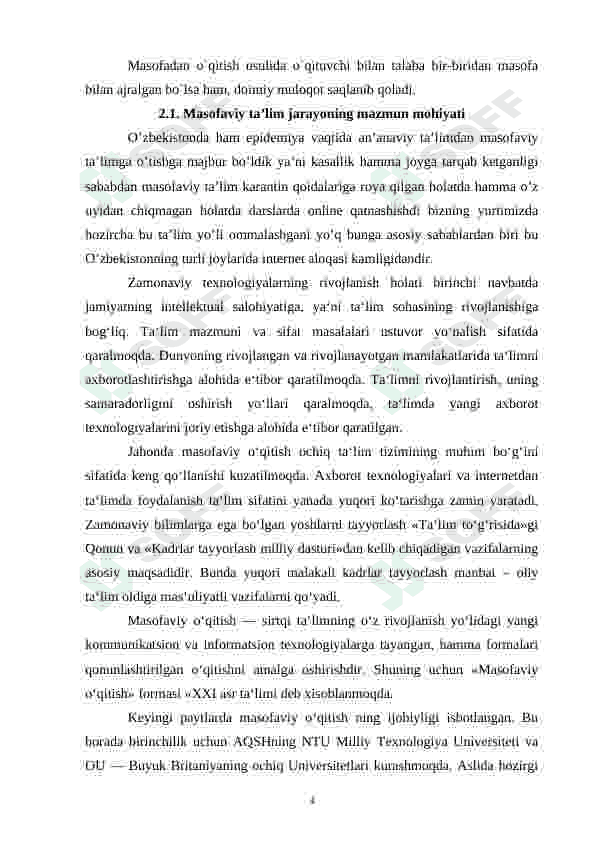 Masofaviy ta’lim va uni amalga oshirish texnalogiyalari 4