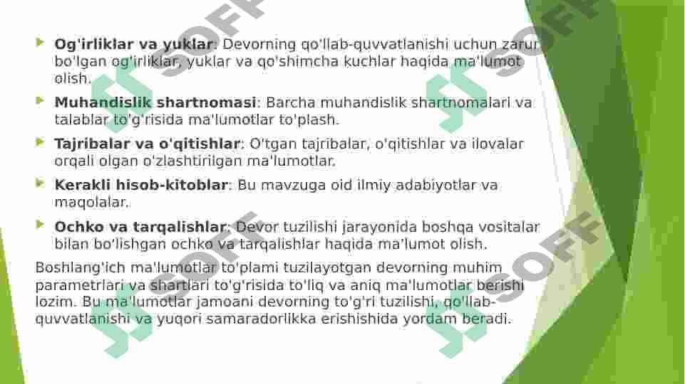Tirgovich devorlarga nisbatan grunt bosimini analitik usul yordamida aniqlash (Kulon qonuni). 4