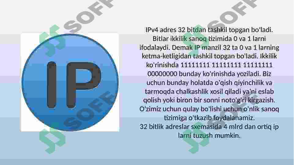 IP adreslar bilan ishlash haqida ma'lumot  berish va tushintirish 4