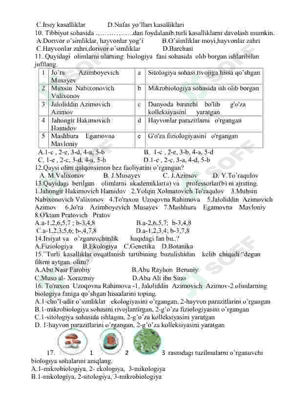 Biologiya fanidan mavzulashtirilgan testlar / 5-sinf 4