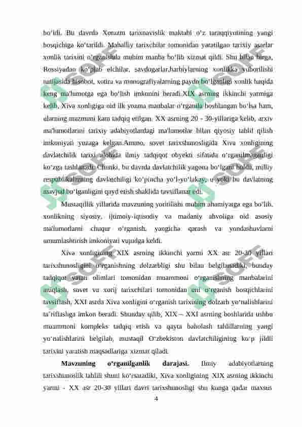 XIVA XONLIGI TARIXI TARIXSHUNOSLIGI (XIX ASRNING IKKINCHI YARMI - XX ASR 20-30 YILLARI) 4