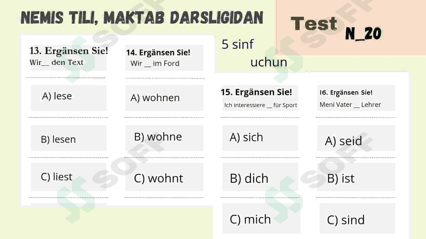 Test. Nemis tili 5 sinf darsligidan 4