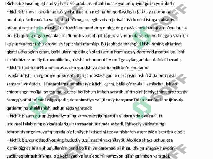 Kichik biznes va tadbirkorlik faoliyatini rivojlantirishning iqtisodiy va ijtimoiy xavfsizlikni taʼminlash masalalari. 4