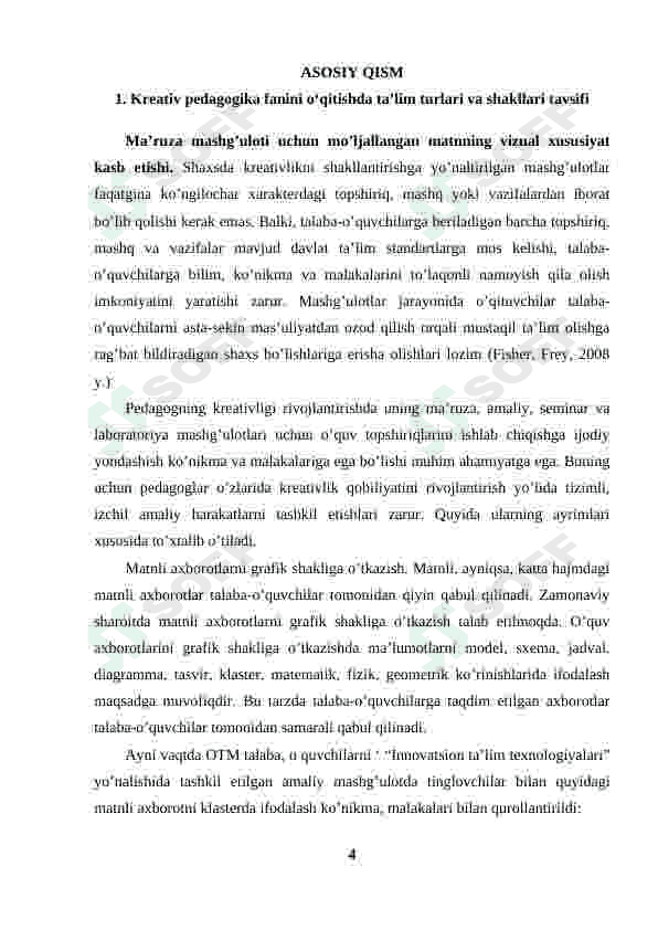 KREATIV PEDAGOGIKA FANINI O‘QITISHDA TA’LIM TURILARI VA SHAKILLARI TAVSIFI 4